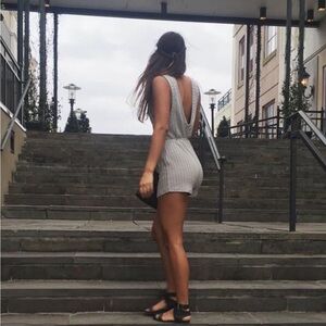 Ribbed Knit Romper - grey